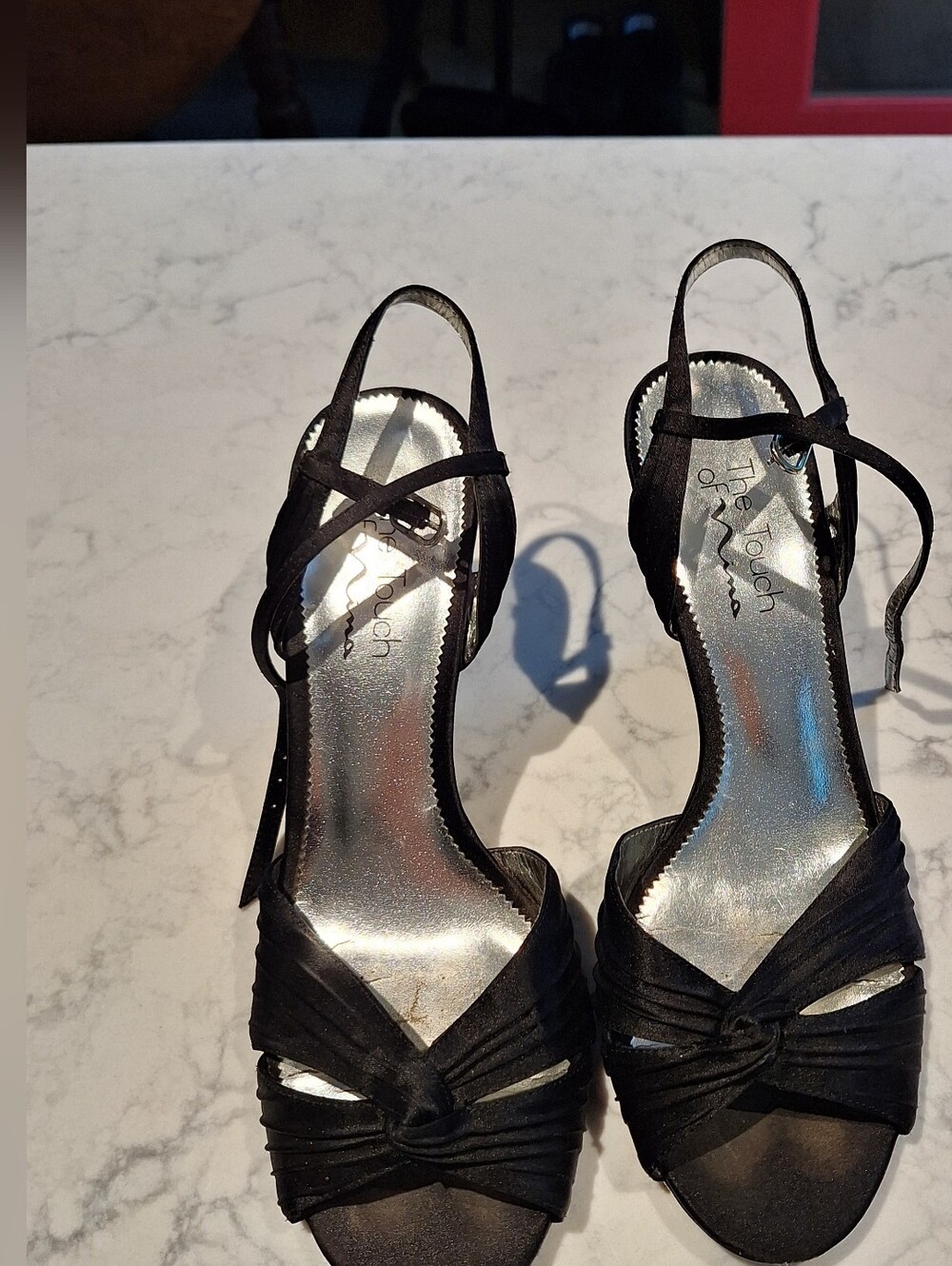 Black Satin Knot Slingback Heels